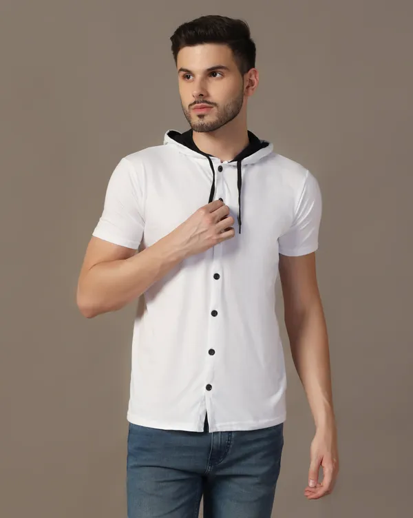 White_Cotton_Blend_Hooded_Neck_Half_Sleeve_T_Shirt_For_Men