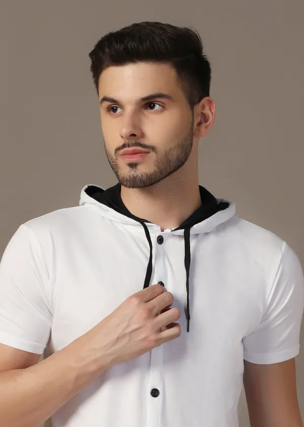 White_Cotton_Blend_Hooded_Neck_Half_Sleeve_T_Shirt_For_Men