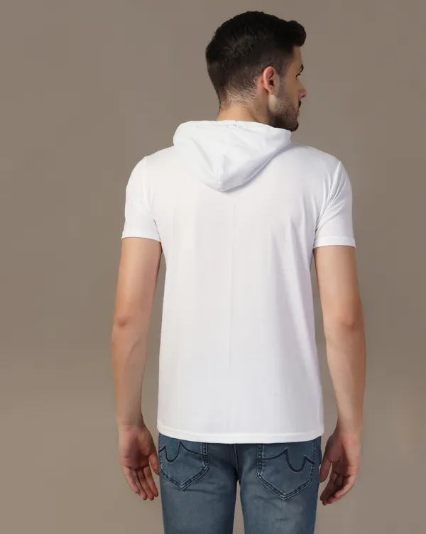 White_Cotton_Blend_Hooded_Neck_Half_Sleeve_T_Shirt_For_Men