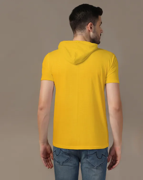 Yellow_Cotton_Blend_Hooded_Neck_Half_Sleeve_T_Shirt_For_Men