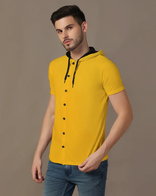 Yellow_Cotton_Blend_Hooded_Neck_Half_Sleeve_T_Shirt_For_Men