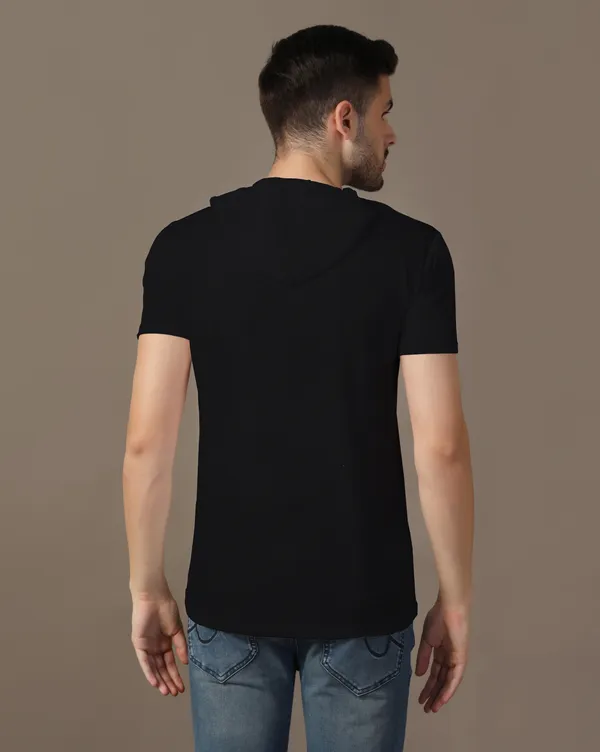 Black_Cotton_Blend_Hooded_Neck_Half_Sleeve_T_Shirt_For_Men