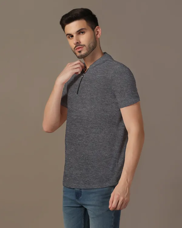 Grey_Cotton_Blend_Hooded_Neck_Half_Sleeve_T_Shirt_For_Men