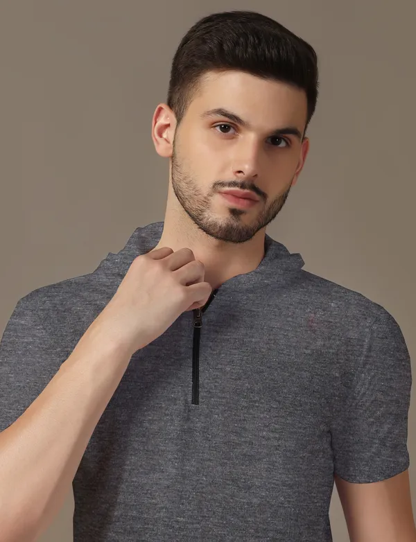 Grey_Cotton_Blend_Hooded_Neck_Half_Sleeve_T_Shirt_For_Men
