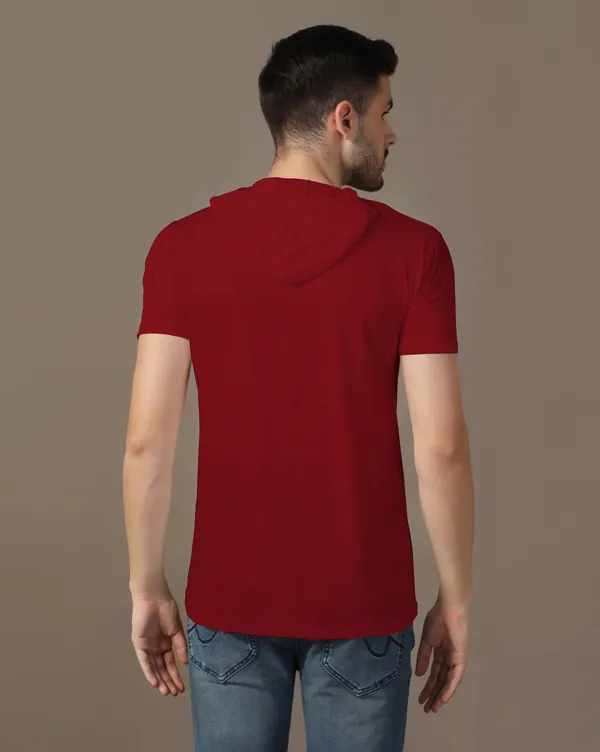 Maroon_Cotton_Blend_Hooded_Neck_Half_Sleeve_T_Shirt_For_Men