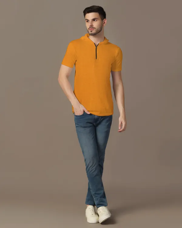 Mustard_Cotton_Blend_Hooded_Neck_Half_Sleeve_T_Shirt_For_Men