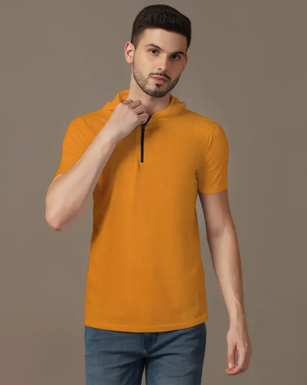 Mustard_Cotton_Blend_Hooded_Neck_Half_Sleeve_T_Shirt_For_Men