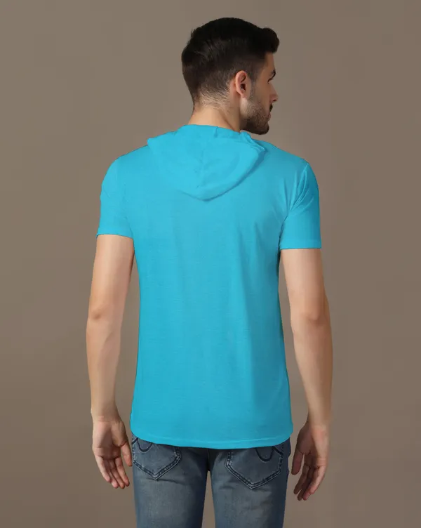 Turquoise_Cotton_Blend_Hooded_Neck_Half_Sleeve_T_Shirt_For_Men
