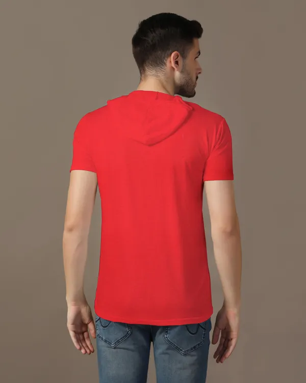 Red_Cotton_Blend_Hooded_Neck_Half_Sleeve_T_Shirt_For_Men