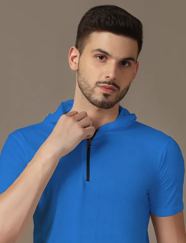 Blue_Cotton_Blend_Hooded_Neck_Half_Sleeve_T_Shirt_For_Men
