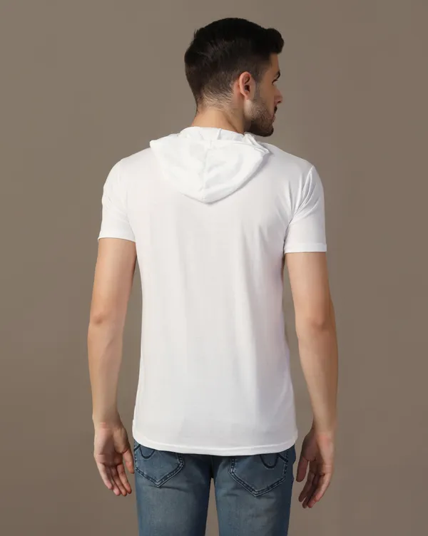 White_Cotton_Blend_Hooded_Neck_Half_Sleeve_T_Shirt_For_Men