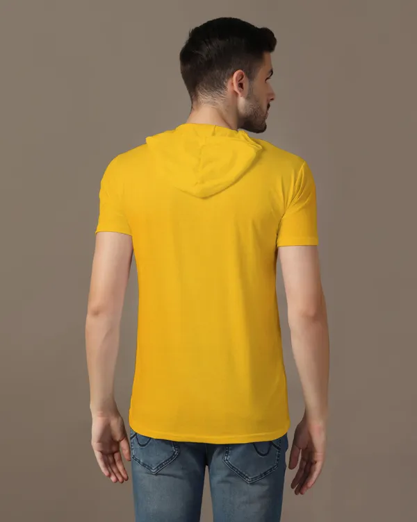 Yellow_Cotton_Blend_Hooded_Neck_Half_Sleeve_T_Shirt_For_Men