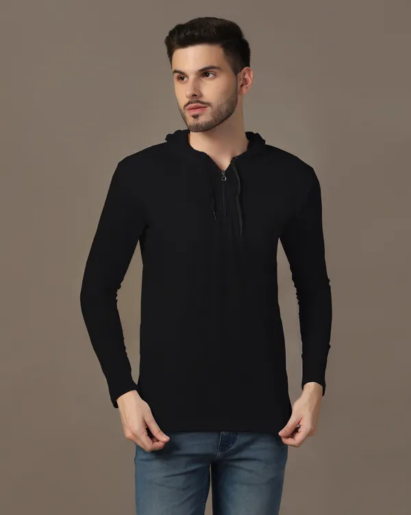 Black_Cotton_Blend_Hooded_Neck_Full_Sleeve_T_Shirt_For_Men