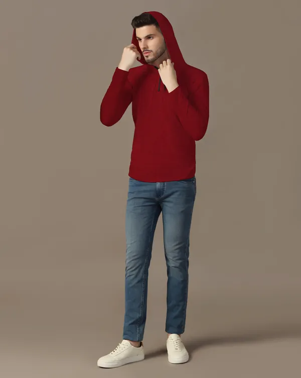 Maroon_Cotton_Blend_Hooded_Neck_Full_Sleeve_T_Shirt_For_Men