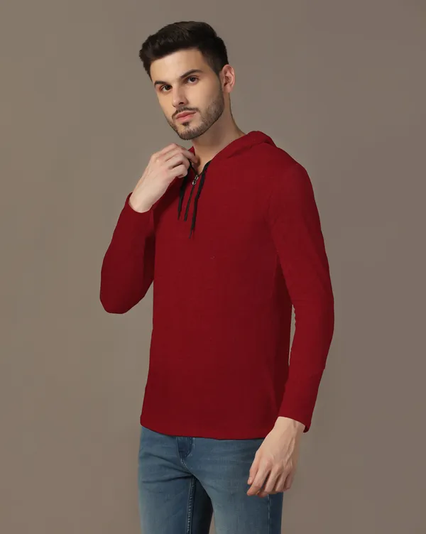 Maroon_Cotton_Blend_Hooded_Neck_Full_Sleeve_T_Shirt_For_Men