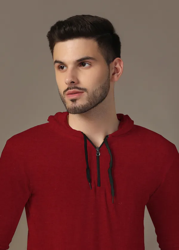 Maroon_Cotton_Blend_Hooded_Neck_Full_Sleeve_T_Shirt_For_Men