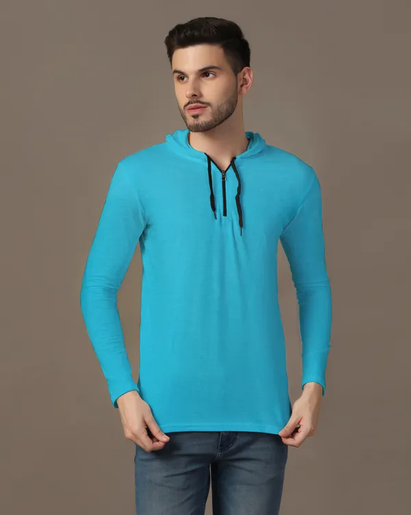 Turquoise_Cotton_Blend_Hooded_Neck_Full_Sleeve_T_Shirt_For_Men