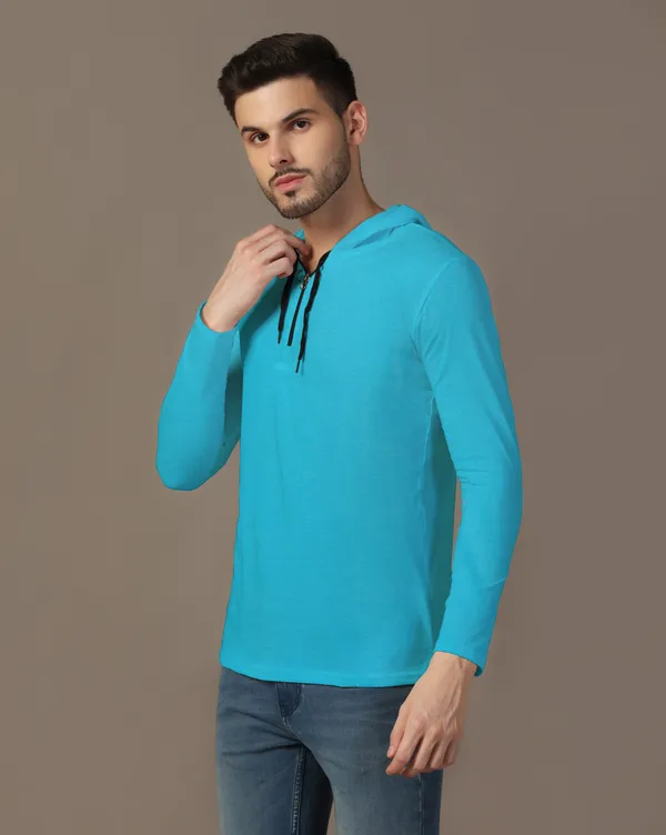 Turquoise_Cotton_Blend_Hooded_Neck_Full_Sleeve_T_Shirt_For_Men