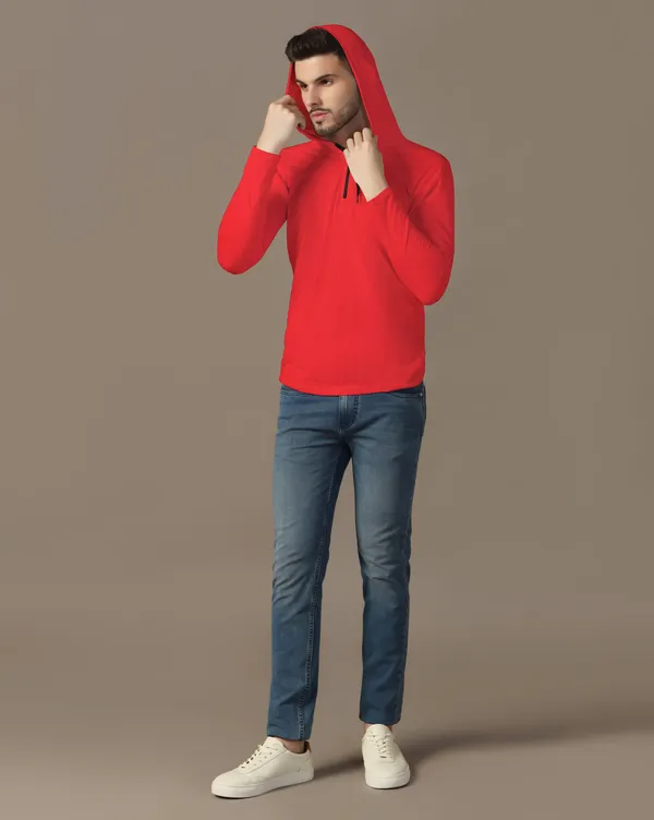 Red_Cotton_Blend_Hooded_Neck_Full_Sleeve_T_Shirt_For_Men