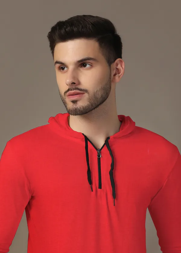 Red_Cotton_Blend_Hooded_Neck_Full_Sleeve_T_Shirt_For_Men