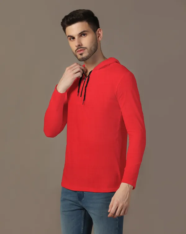 Red_Cotton_Blend_Hooded_Neck_Full_Sleeve_T_Shirt_For_Men