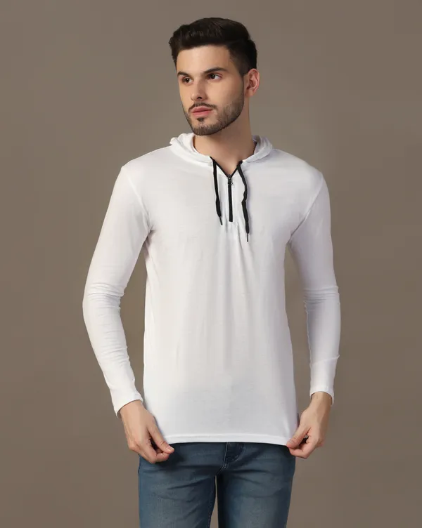 White_Cotton_Blend_Hooded_Neck_Full_Sleeve_T_Shirt_For_Men