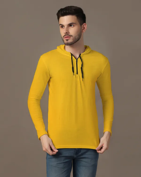 Yellow_Cotton_Blend_Hooded_Neck_Full_Sleeve_T_Shirt_For_Men