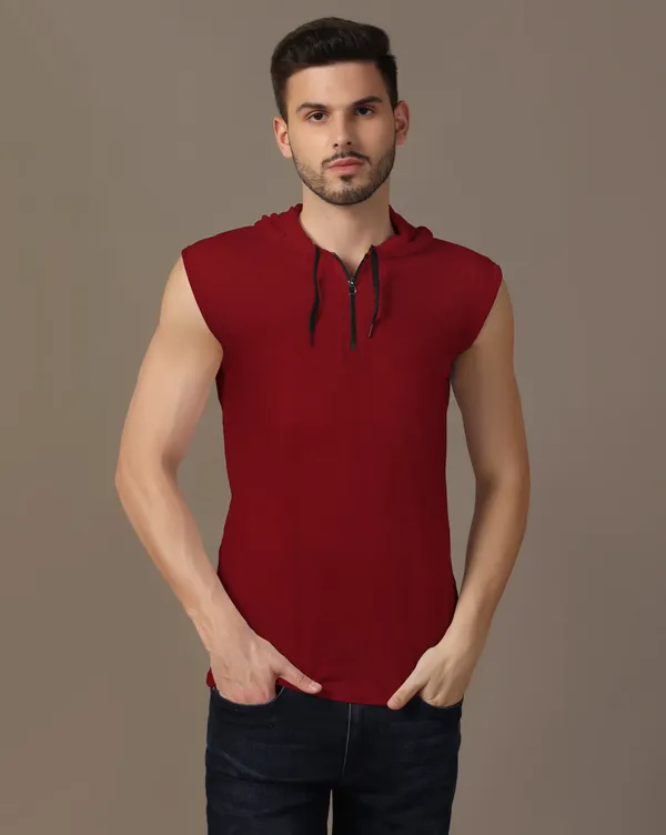 Maroon_Cotton_Blend_Hooded_Neck_Sleeveless_T_Shirt_For_Men
