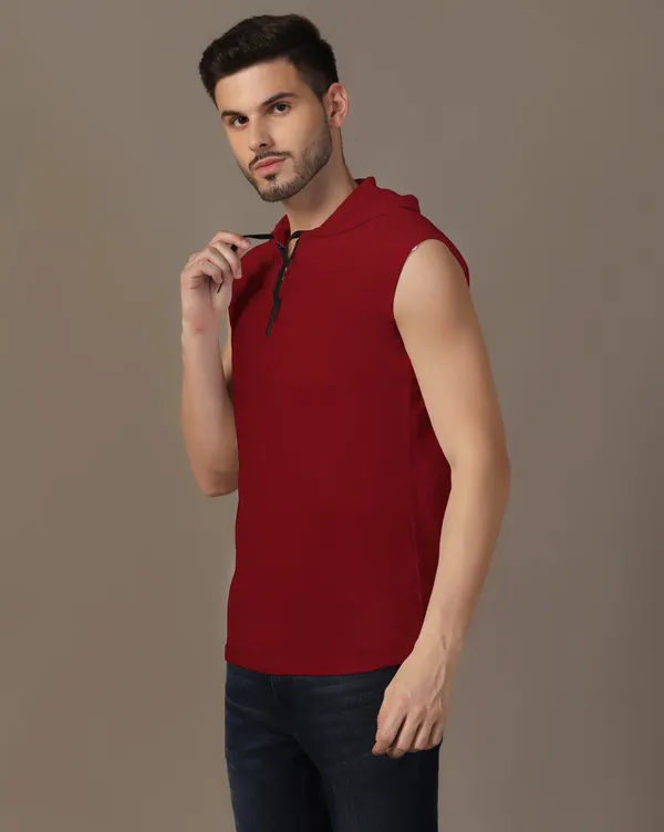 Maroon_Cotton_Blend_Hooded_Neck_Sleeveless_T_Shirt_For_Men