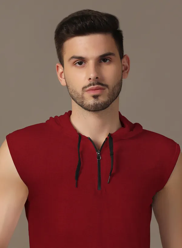 Maroon_Cotton_Blend_Hooded_Neck_Sleeveless_T_Shirt_For_Men