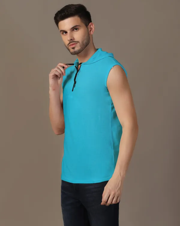 Turquoise_Cotton_Blend_Hooded_Neck_Sleeveless_T_Shirt_For_Men
