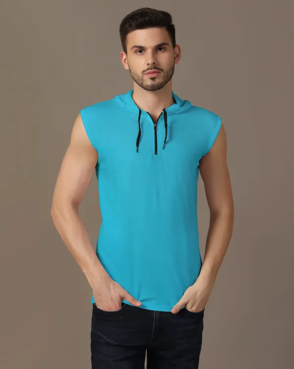 Turquoise_Cotton_Blend_Hooded_Neck_Sleeveless_T_Shirt_For_Men