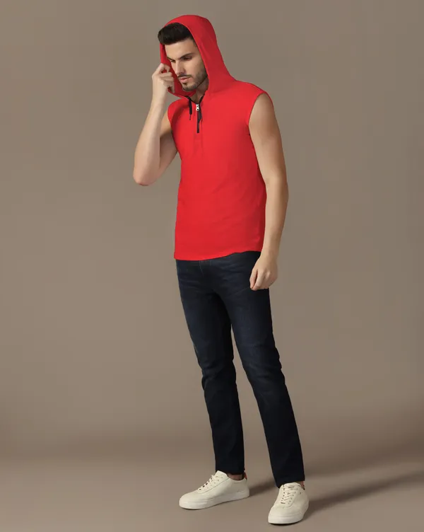 Red_Cotton_Blend_Hooded_Neck_Sleeveless_T_Shirt_For_Men