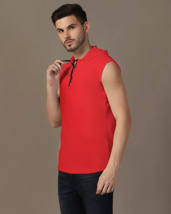 Red_Cotton_Blend_Hooded_Neck_Sleeveless_T_Shirt_For_Men