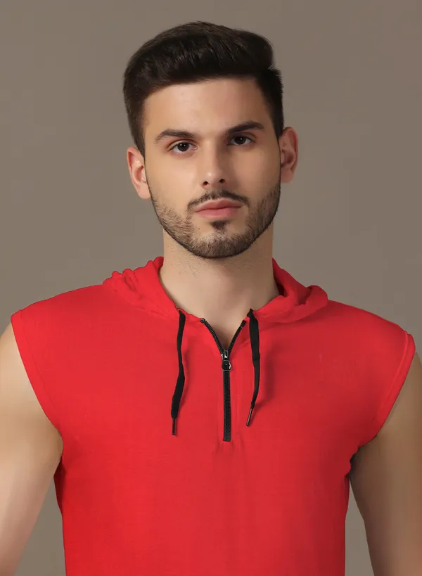 Red_Cotton_Blend_Hooded_Neck_Sleeveless_T_Shirt_For_Men