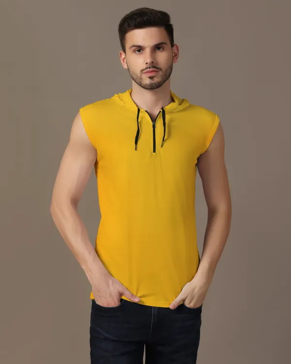 Yellow_Cotton_Blend_Hooded_Neck_Sleeveless_T_Shirt_For_Men