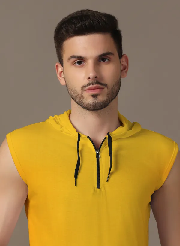 Yellow_Cotton_Blend_Hooded_Neck_Sleeveless_T_Shirt_For_Men