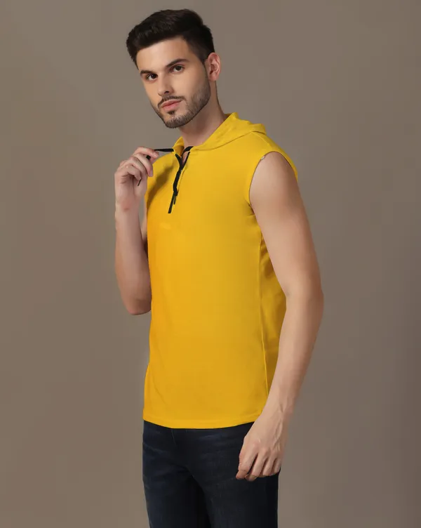Yellow_Cotton_Blend_Hooded_Neck_Sleeveless_T_Shirt_For_Men