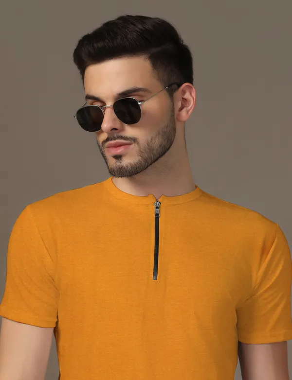 Mustard_Cotton_Blend_Henley_Neck_Half_Sleeve_T_Shirt_For_Men