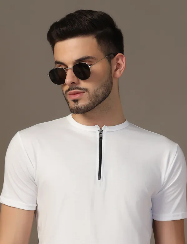 White_Cotton_Blend_Henley_Neck_Half_Sleeve_T_Shirt_For_Men
