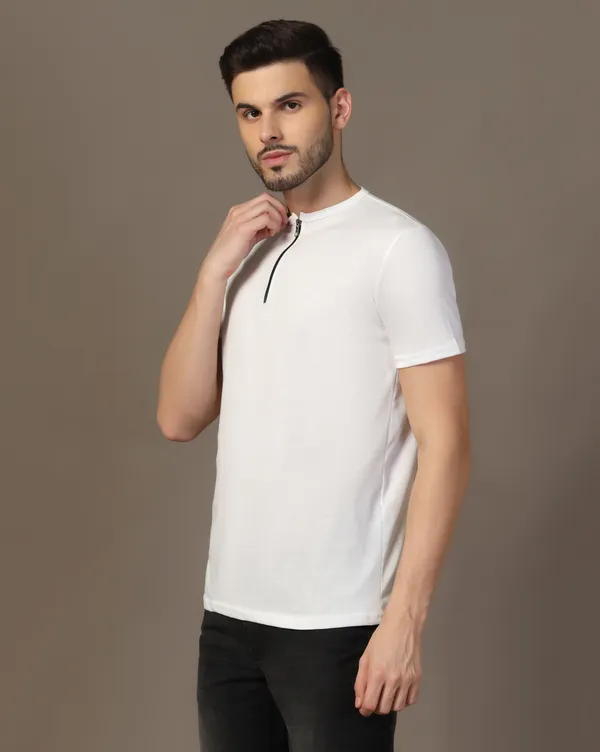 White_Cotton_Blend_Henley_Neck_Half_Sleeve_T_Shirt_For_Men
