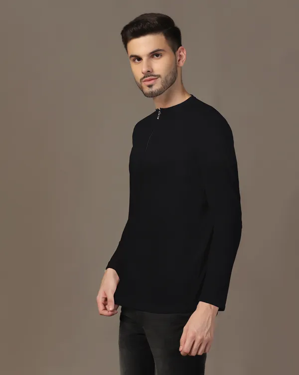 Black_Cotton_Blend_Henley_Neck_Full_Sleeve_T-Shirt_For_Men