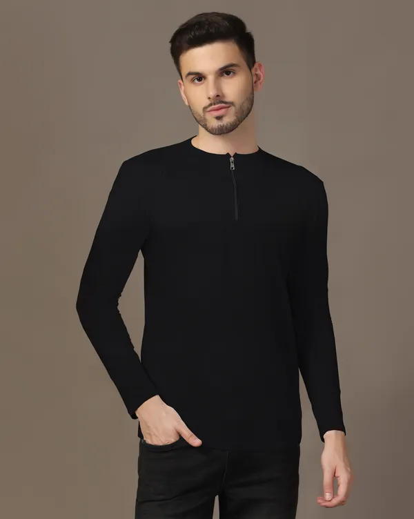Black_Cotton_Blend_Henley_Neck_Full_Sleeve_T-Shirt_For_Men
