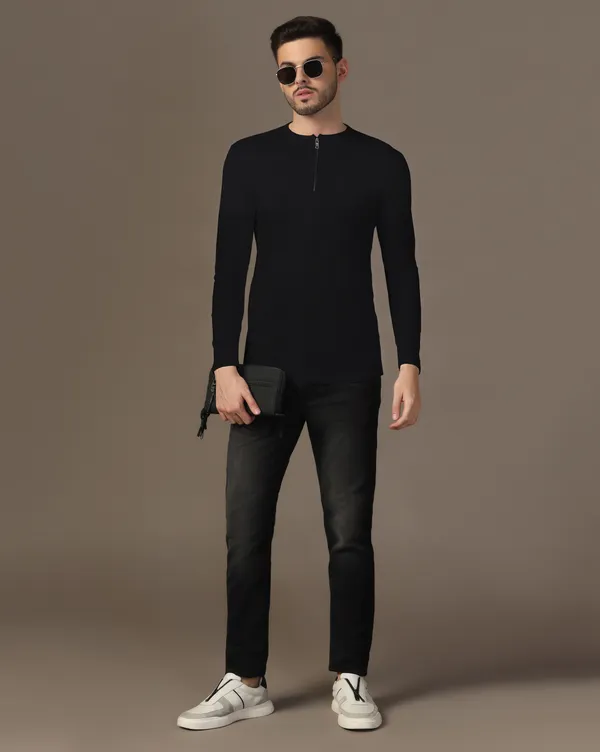 Black_Cotton_Blend_Henley_Neck_Full_Sleeve_T-Shirt_For_Men