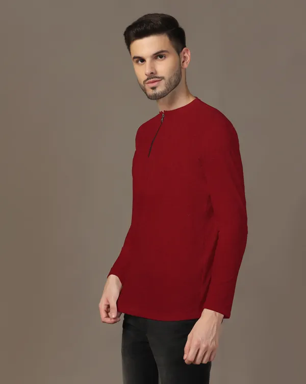 Maroon_Cotton_Blend_Henley_Neck_Full_Sleeve_T_Shirt_For_Men