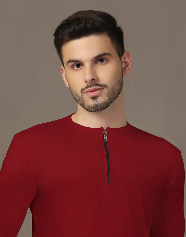 Maroon_Cotton_Blend_Henley_Neck_Full_Sleeve_T_Shirt_For_Men