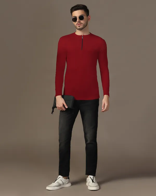 Maroon_Cotton_Blend_Henley_Neck_Full_Sleeve_T_Shirt_For_Men