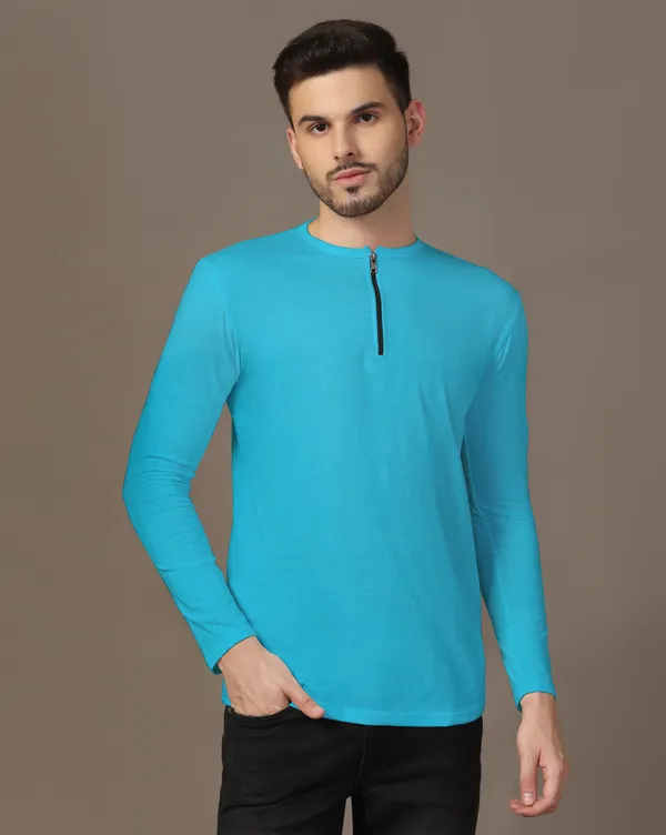 Turquoise_Cotton_Blend_Henley_Neck_Full_Sleeve_T_Shirt_For_Men