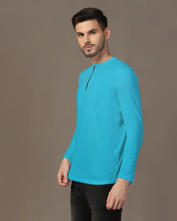 Turquoise_Cotton_Blend_Henley_Neck_Full_Sleeve_T_Shirt_For_Men