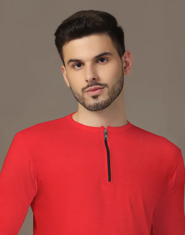 Red_Cotton_Blend_Henley_Neck_Full_Sleeve_T_Shirt_For_Men